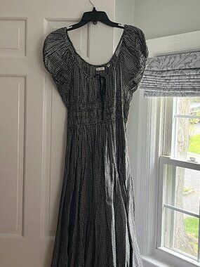 Doen B&W puff sleeve midi gingham dress